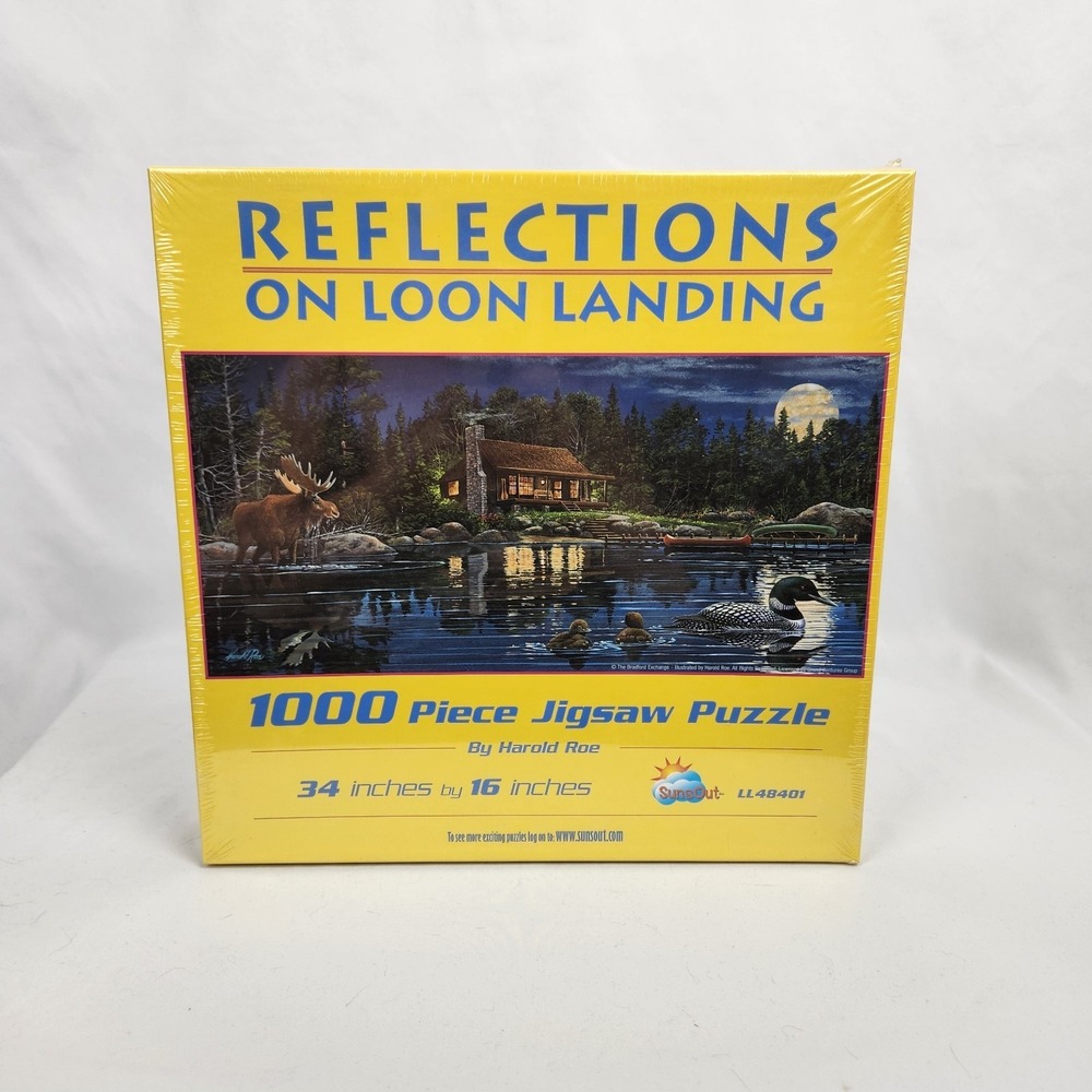 SunsOut "Reflections On‎ Loon Landing" by Harold Roe 1000 pc puzzle 34"x16" NEW
